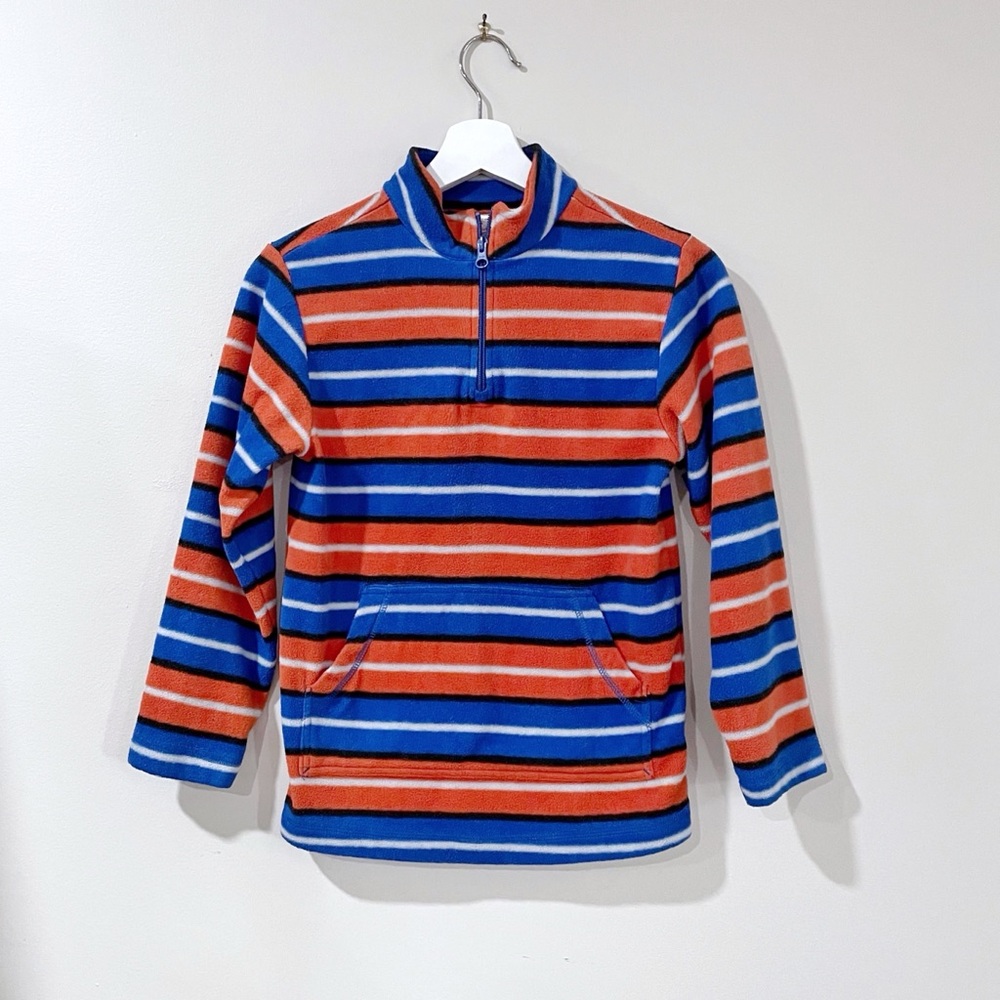 Hanna Andersson Striped Quarter-Zip Pullover Fleece Sweater - Multicolor, Boys 8